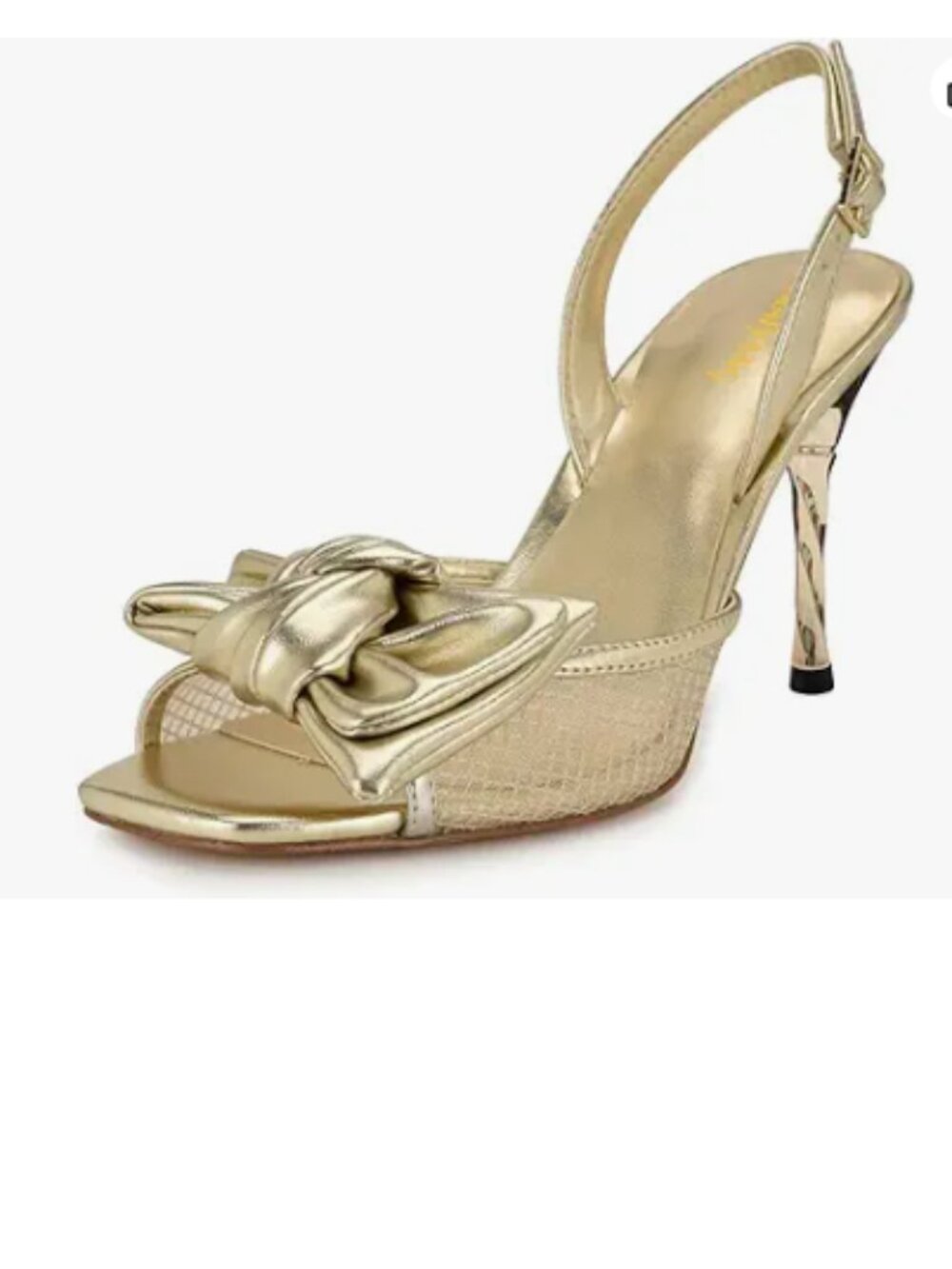 Maiyang Champagne Bowknot Open Square Toe Slingback Mesh Sandals Backstrap Shoes